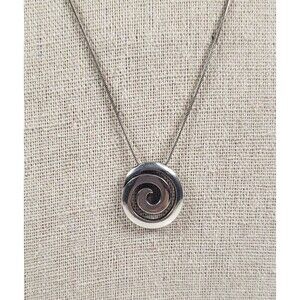 Brighton Silver Plated Swirl Circular Pendant Snake Chain Collar 17" Necklace
